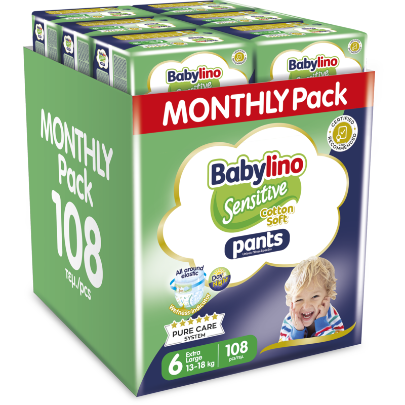 BABYLINO - MONTHLY PACK SENSITIVE COTTON SOFT Pants Unisex No6 (13-18kg) - 108τεμ.